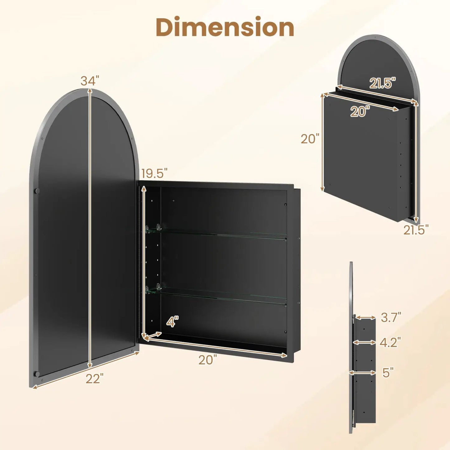 Wall Mounted Storage Cabinet With Arched Mirror