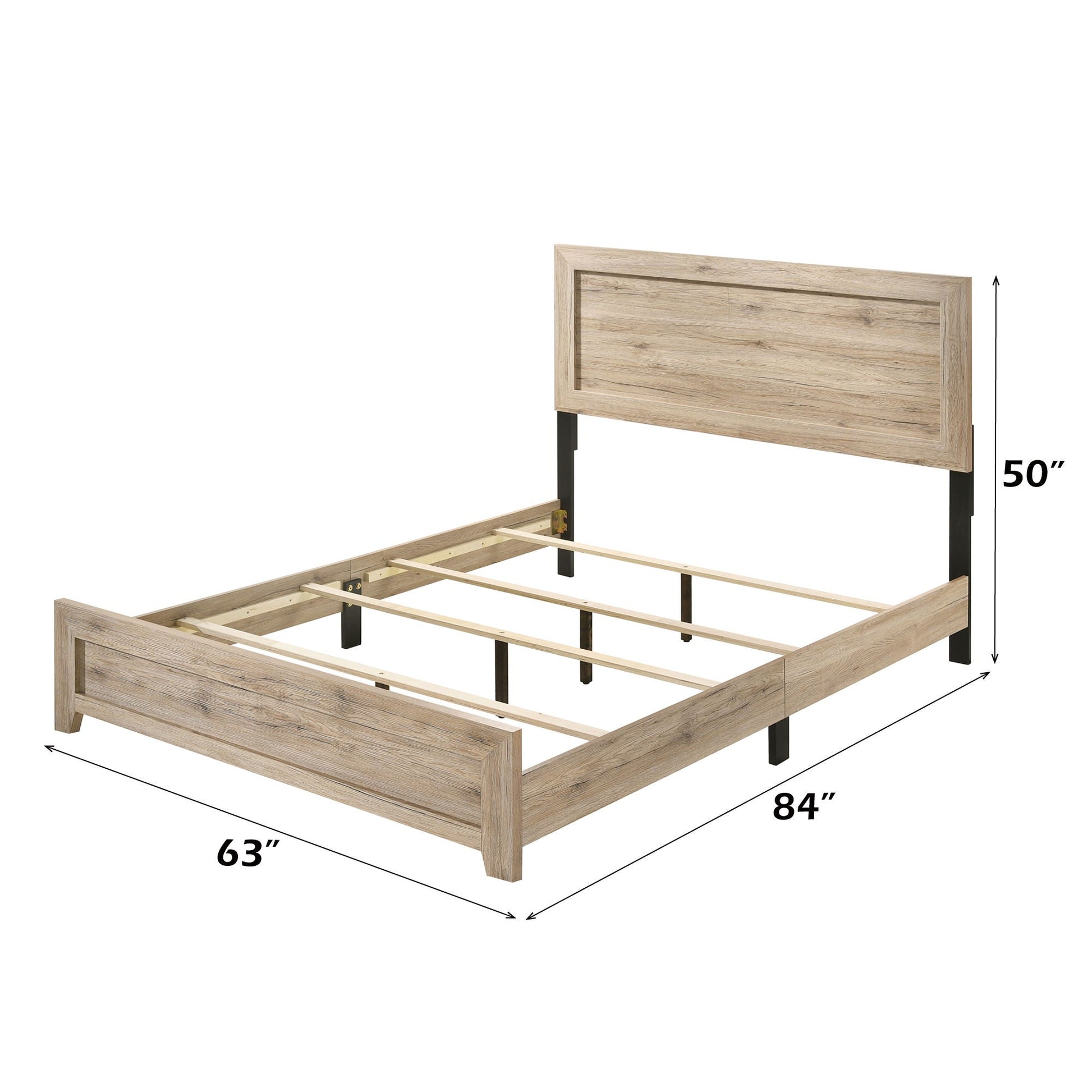 Miquell Panel Bed by HouseOfZazla in light oak with panel headboard and black metal legs on Tampa Home & Garden Store