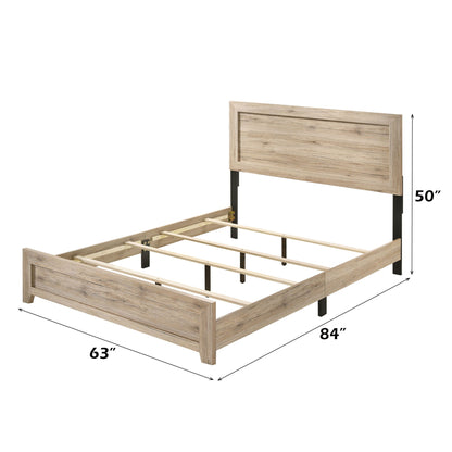 Miquell Panel Bed by HouseOfZazla in light oak with panel headboard and black metal legs on Tampa Home & Garden Store