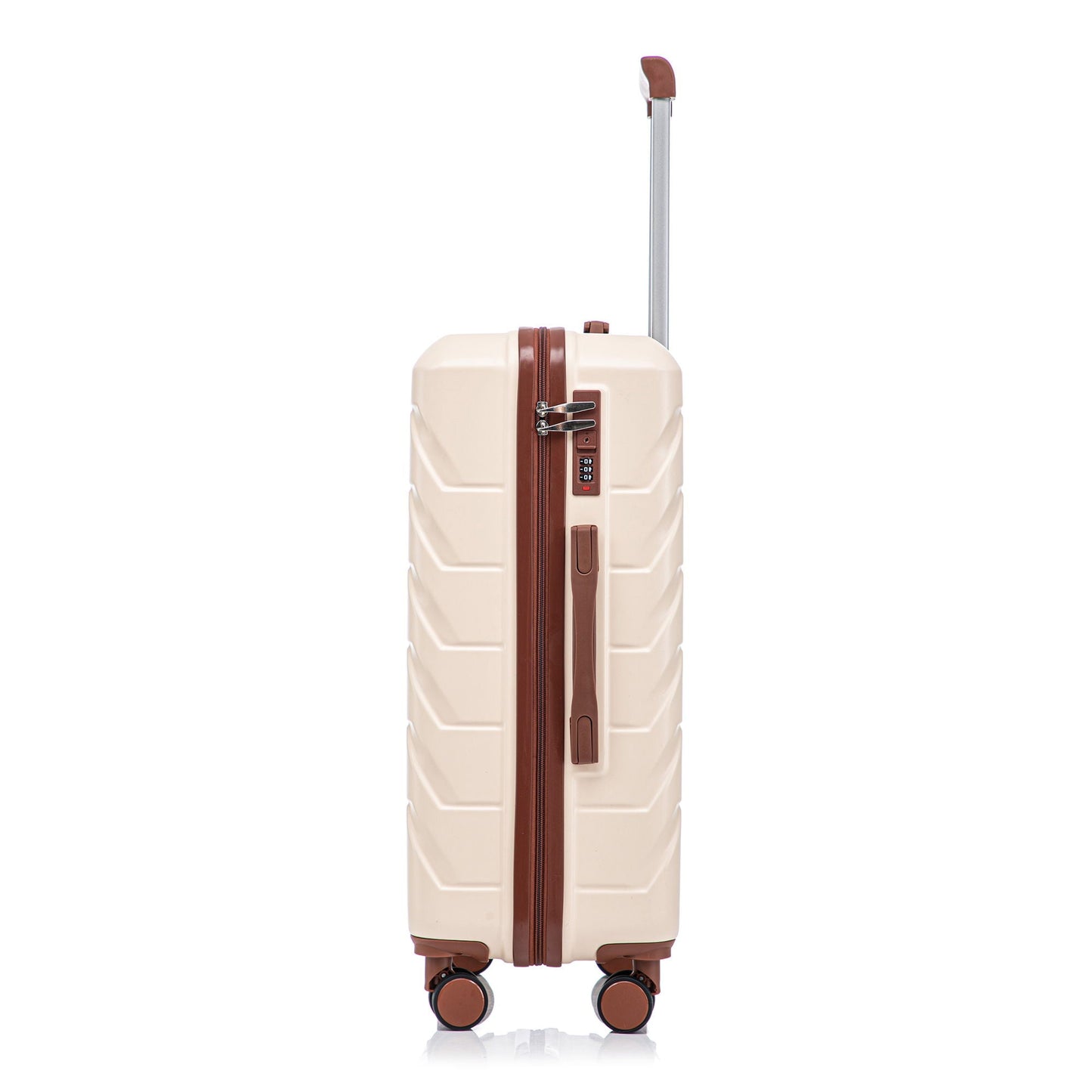3-piece spinner luggage set beige suitcase with brown trim and built-in lock on Tampa Home & Garden Store