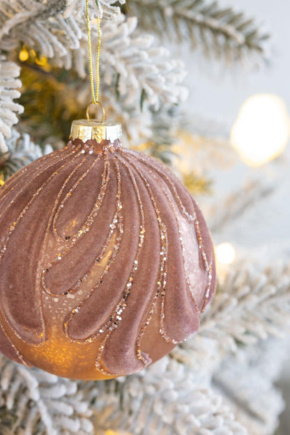 Decorative hanging glass ornament mauve with gold glitter swirls, set of 6 HouseOfZazla on Tampa Home & Garden Store