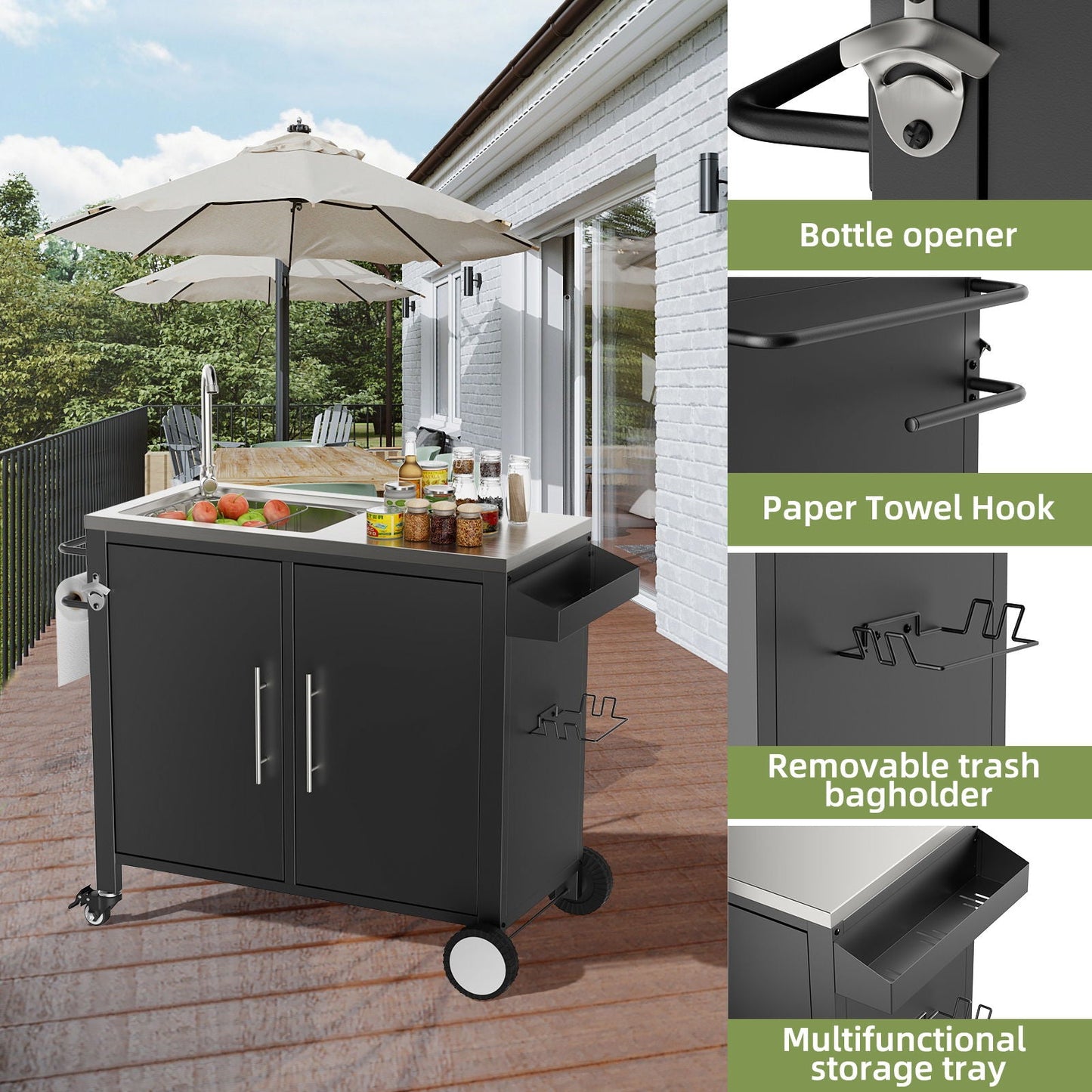Outdoor Grill Cart With Sink and Storage Cabinet