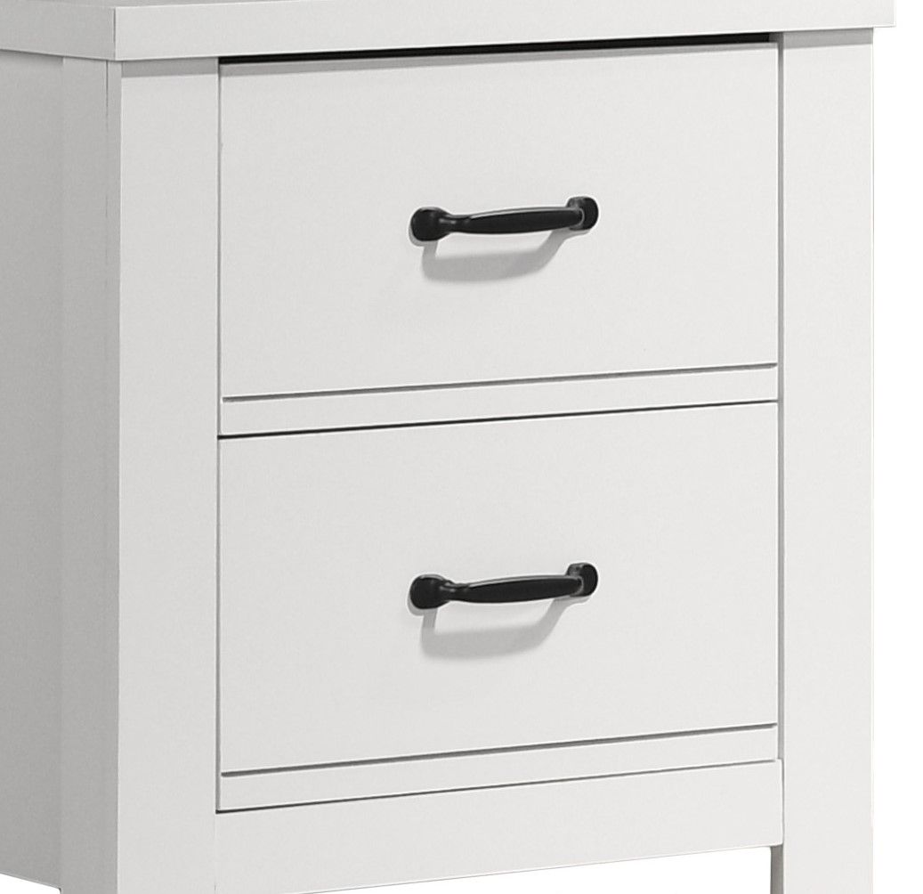 HouseOfZazla white 2-drawer nightstand with sleek black handles, accent bedside table on Tampa Home & Garden Store