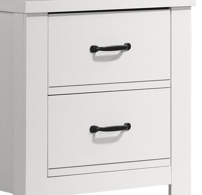 HouseOfZazla white 2-drawer nightstand with sleek black handles, accent bedside table on Tampa Home & Garden Store