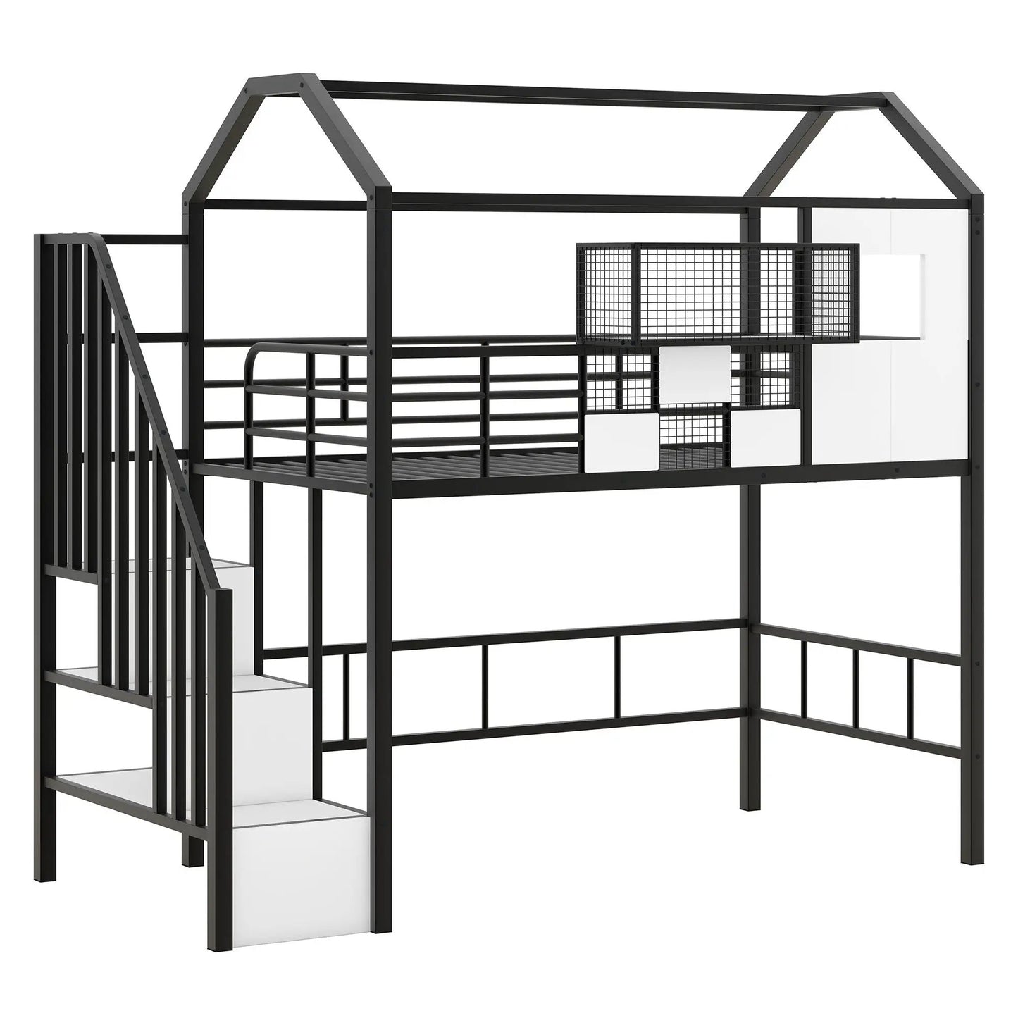 Loft bed in black steel with roof guardrails ladder and storage box Unique Piece Furniture on Tampa Home & Garden Store