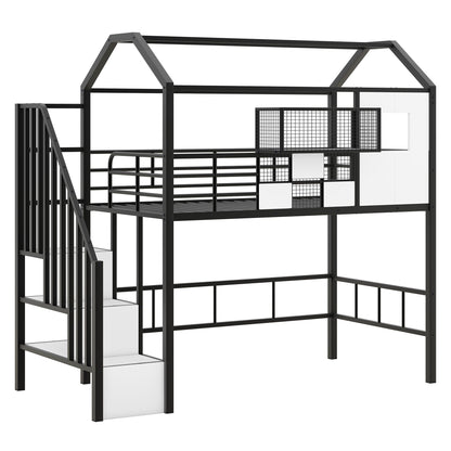 Metal loft bed with roof design, guardrails, integrated ladder and storage box by HouseOfZazla on Tampa Home & Garden Store