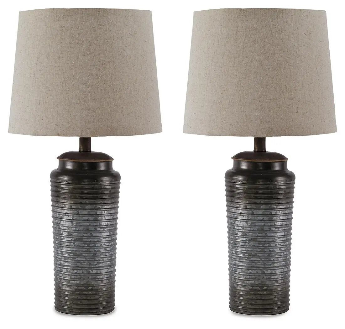 Norbert table lamps, twin dark ribbed ceramic bases with beige fabric shades, 2-pack on Tampa Home & Garden Store