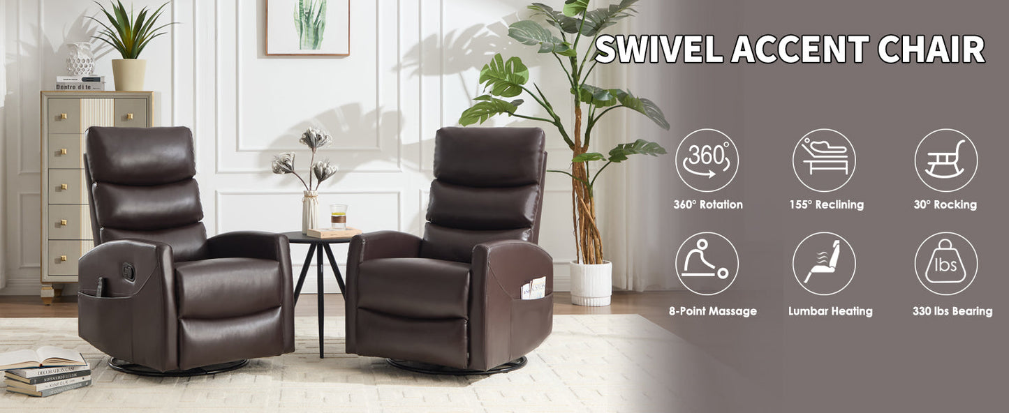 Heat Massage Manual Recliner Leather Chairs with rocker and swivel pair by HouseOfZazla on Tampa Home & Garden Store
