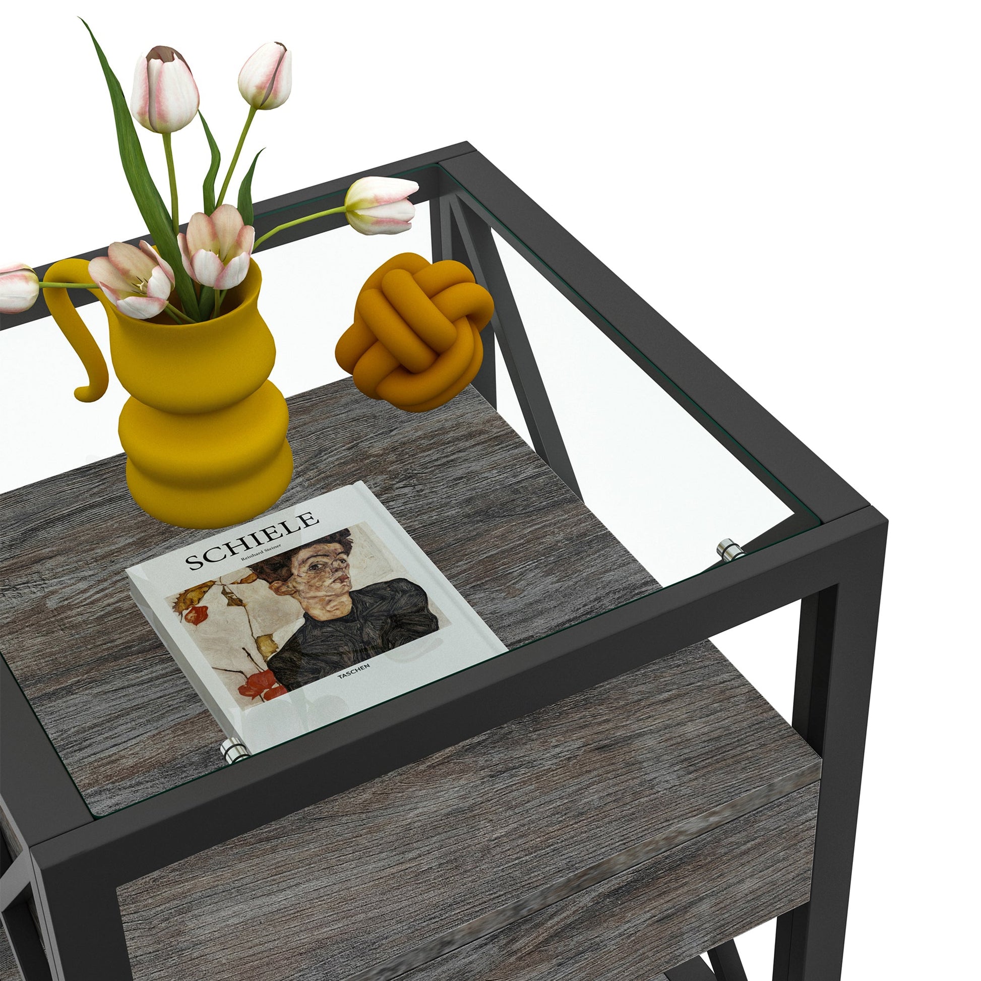 Set of 2 modern end tables with drawers, black metal frame and wood top HouseOfZazla on Tampa Home & Garden Store
