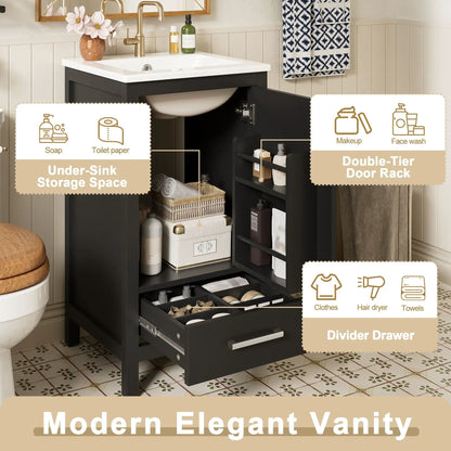 Bathroom Vanity Ceramic Sink and Divider Drawer