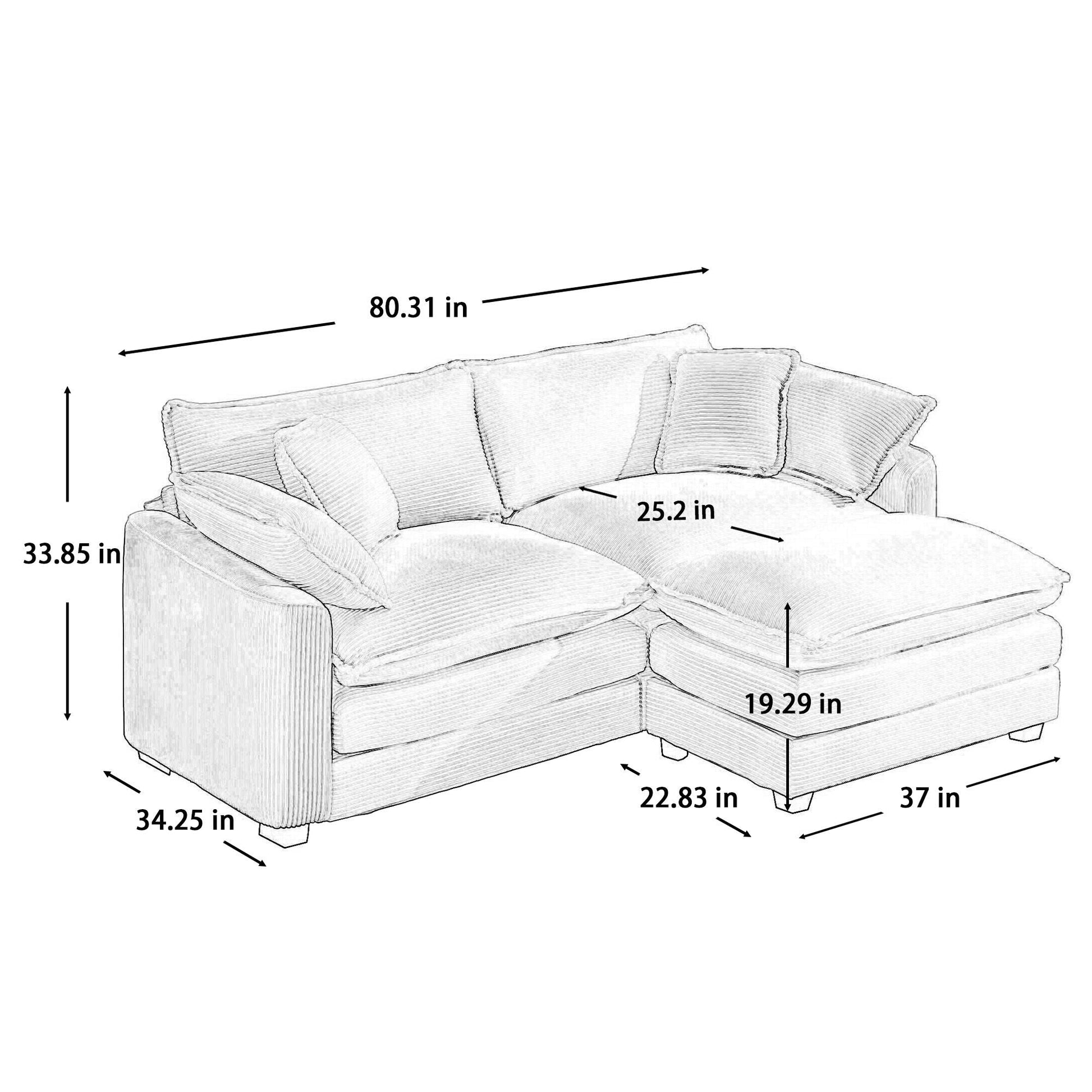 Modern oversized modular cushion sofa with ottoman beige fabric 2-piece set HouseOfZazla on Tampa Home & Garden Store