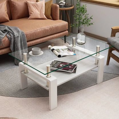 Rectangular Coffee Table With Tempered Glass Top