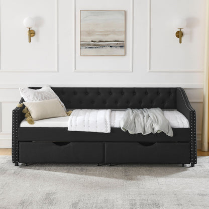 Upholstered Tufted Daybed with Storage Drawers