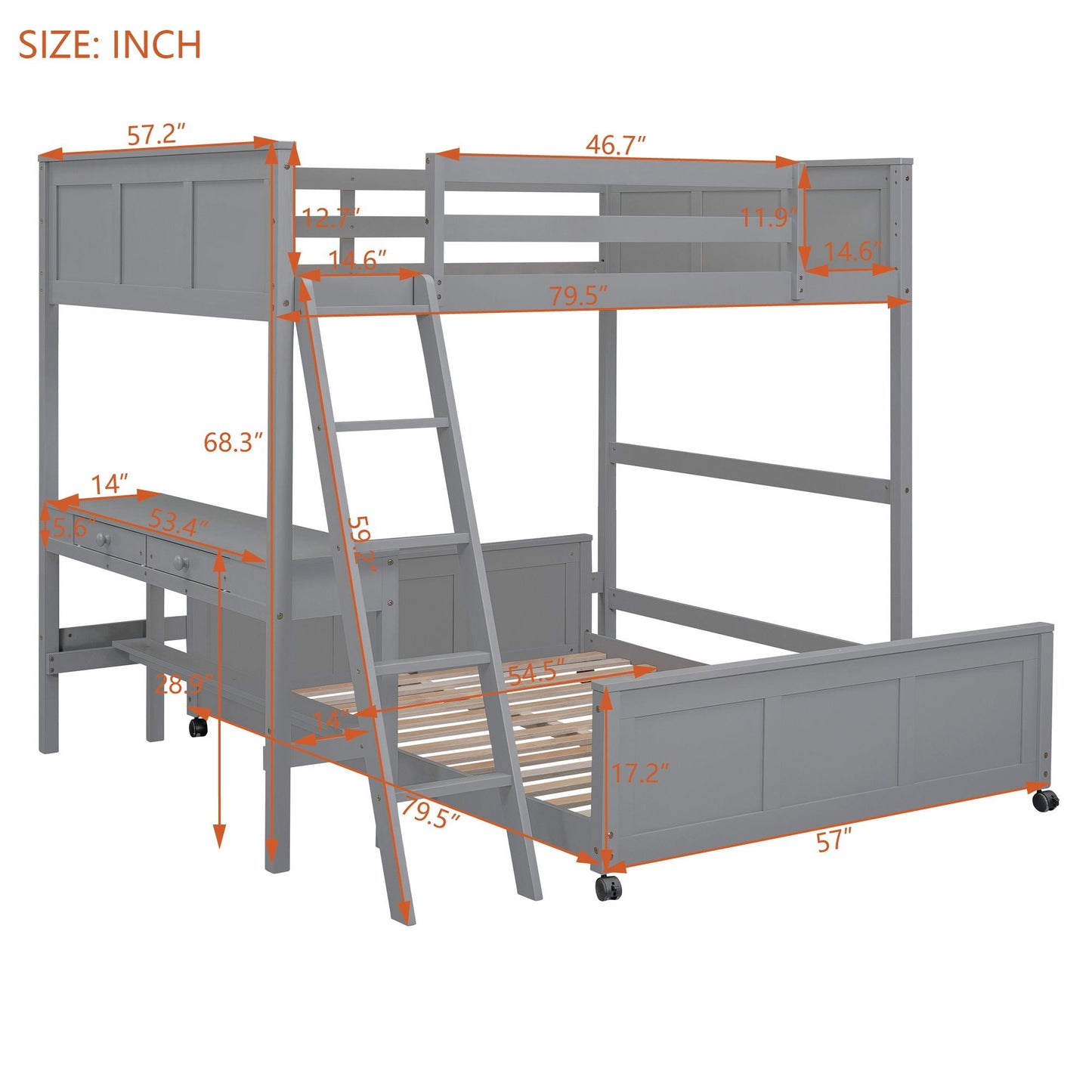Full Over Full Bunk Bed With Desk by Unique Piece Furniture gray wood bunk bed with desk on Tampa Home & Garden Store