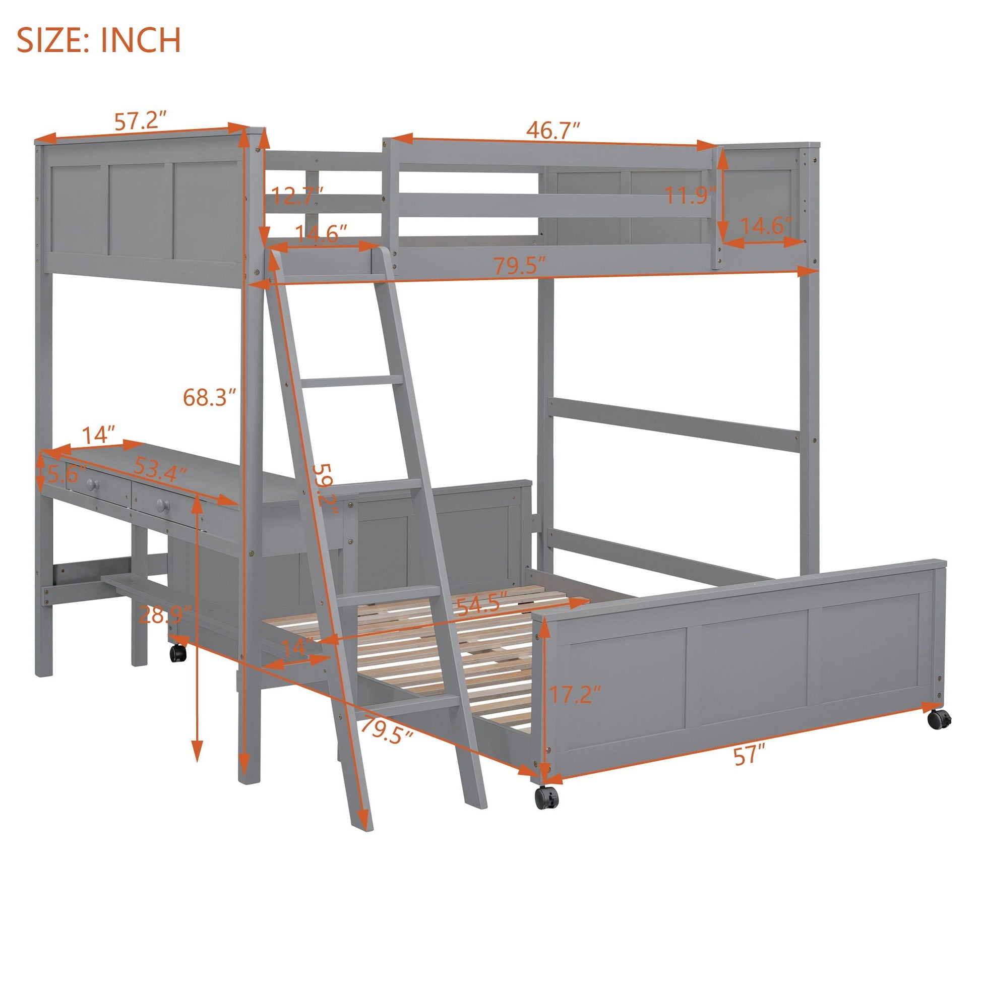 Full Over Full Bunk Bed With Desk by Unique Piece Furniture gray wood bunk bed with desk on Tampa Home & Garden Store