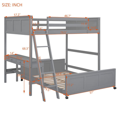 Full Over Full Bunk Bed With Desk by Unique Piece Furniture gray wood bunk bed with desk on Tampa Home & Garden Store