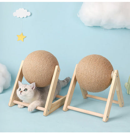 Professional Vertical Cat Toy Sisal Cat Catching Ball on dual wooden A-frame stands on Tampa Home & Garden Store