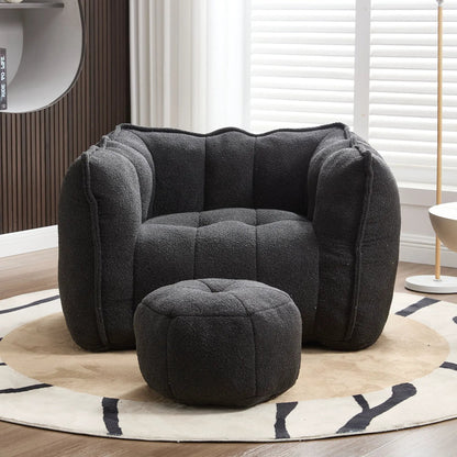 Soft Bean Bag Chair With High Resilient Foam dark charcoal fabric chair and ottoman (2 pieces) on Tampa Home & Garden Store
