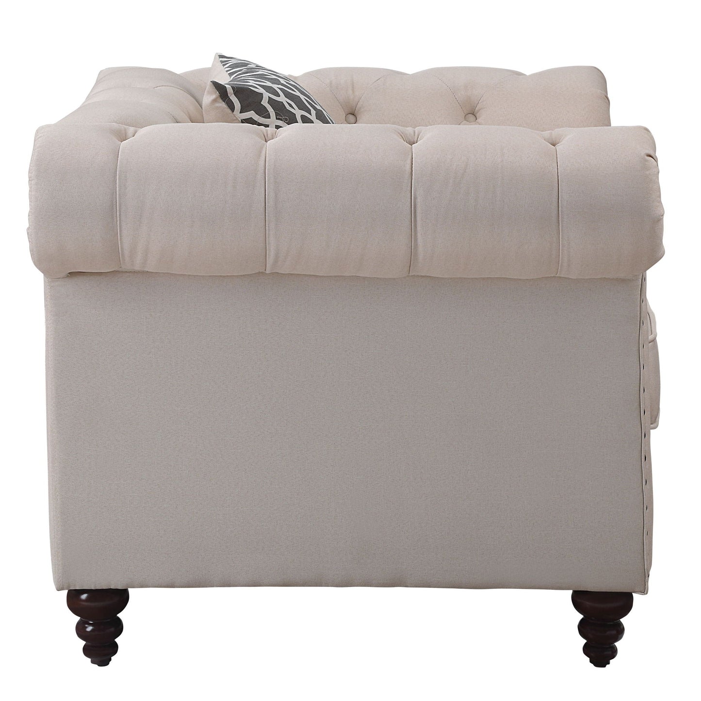 Aurelia Linen Arm Chair beige with tufted back and dark wood legs by HouseOfZazla on Tampa Home & Garden Store