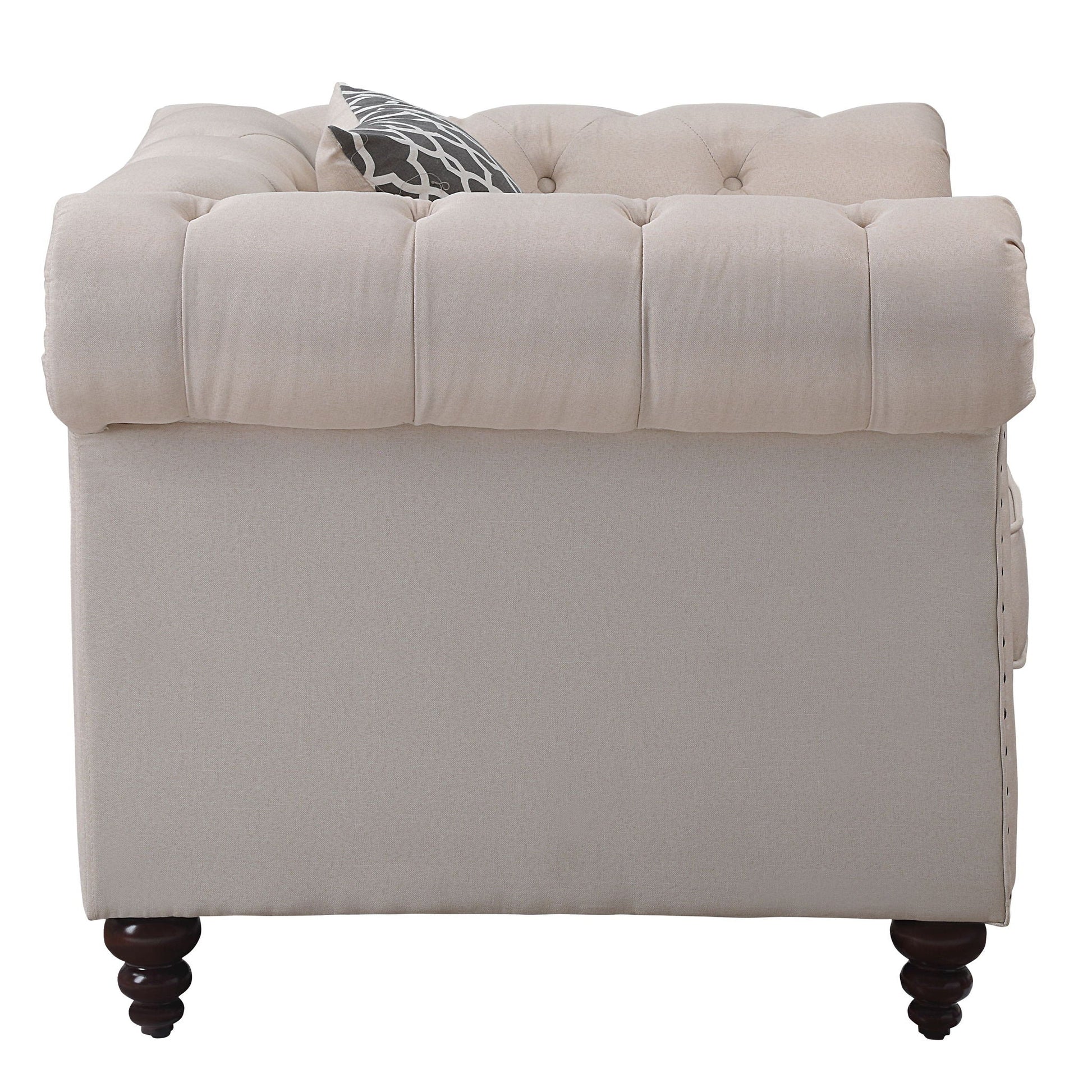 Aurelia Linen Arm Chair beige with tufted back and dark wood legs by HouseOfZazla on Tampa Home & Garden Store