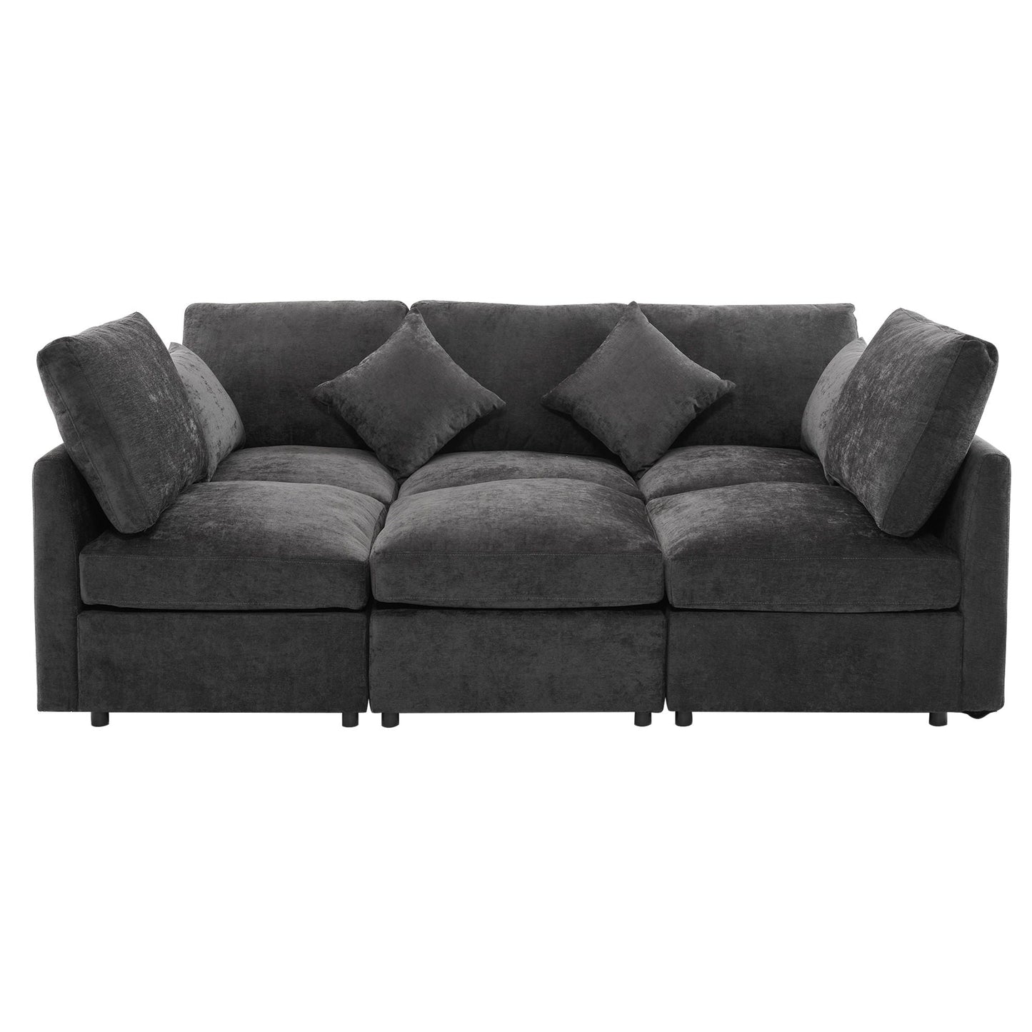 Sectional sofa modular 2-piece set by HouseOfZazla in charcoal gray velvet with plush cushions on Tampa Home & Garden Store