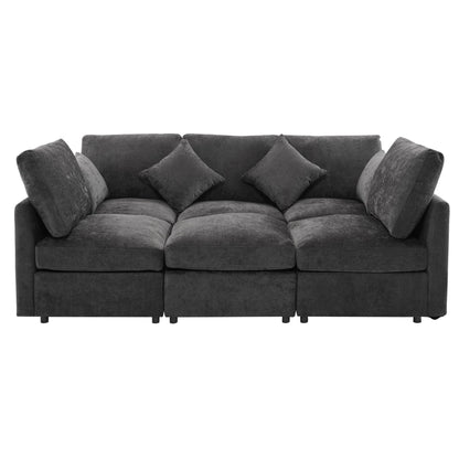 Sectional sofa modular 2-piece set by HouseOfZazla in charcoal gray velvet with plush cushions on Tampa Home & Garden Store