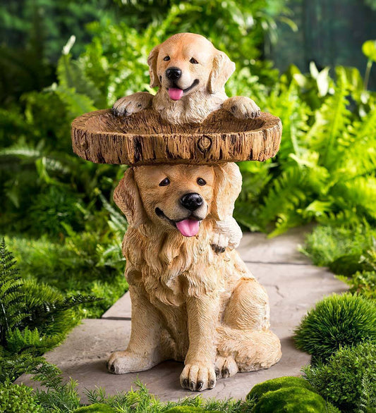 Garden decor resin dog statue pair with a faux wood ring on top in beige by Sell My Stuff on Tampa Home & Garden Store