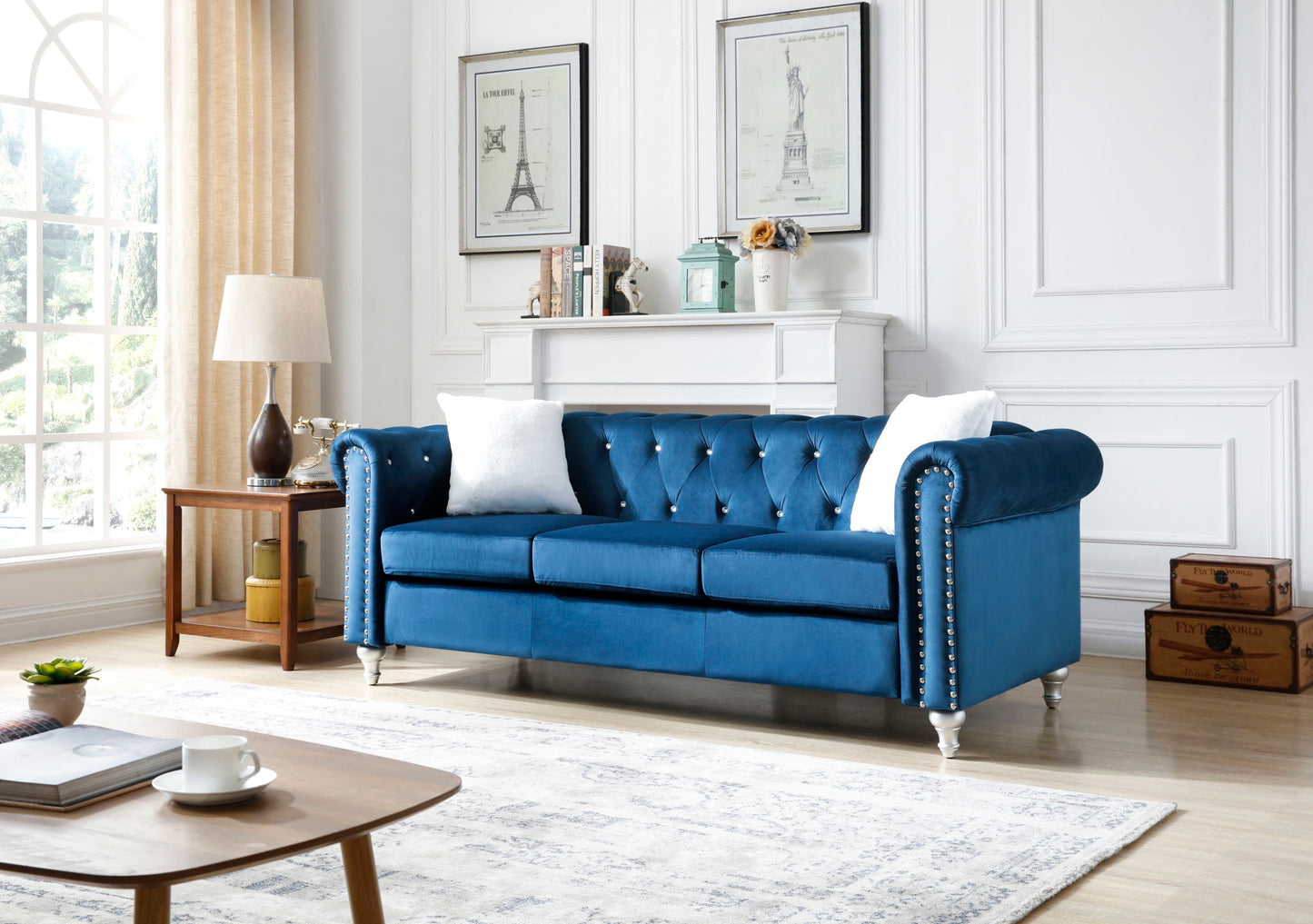 the Raisa Tufted Sofa and Nailhead Accents