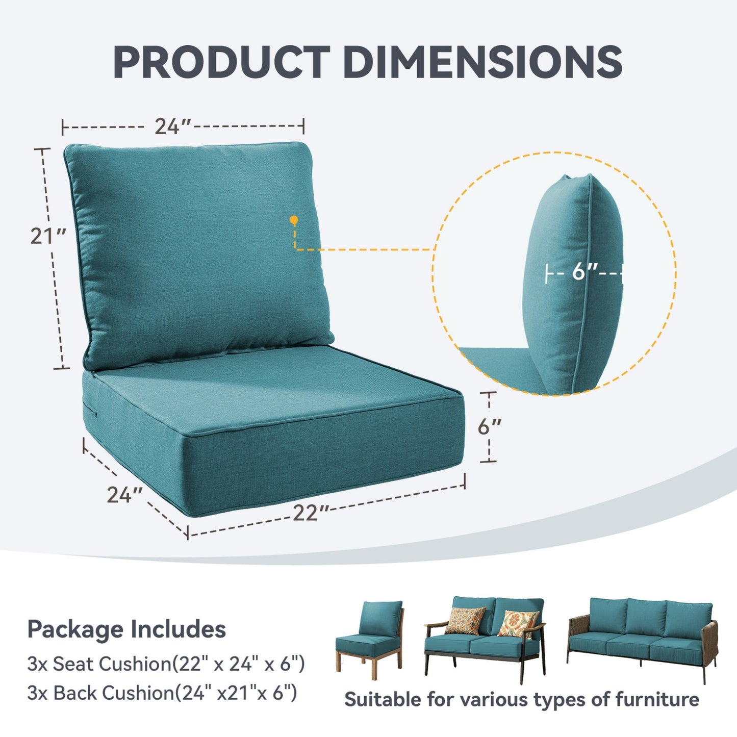 Waterproof Outdoor Chair Cushion Set and Bolster