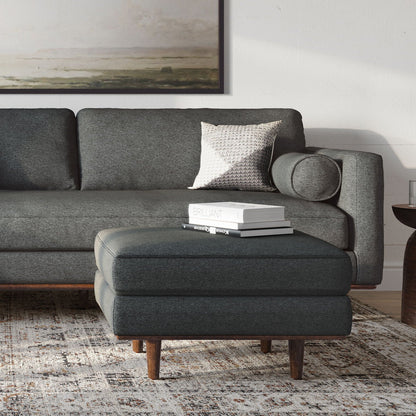 Morrison Handcrafted Ottoman and Feather Cushion, dark grey upholstered ottoman on Tampa Home & Garden Store