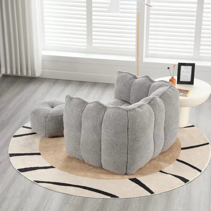 Soft bean bag chair with high resilient foam and ottoman in gray plush fabric tufted on Tampa Home & Garden Store