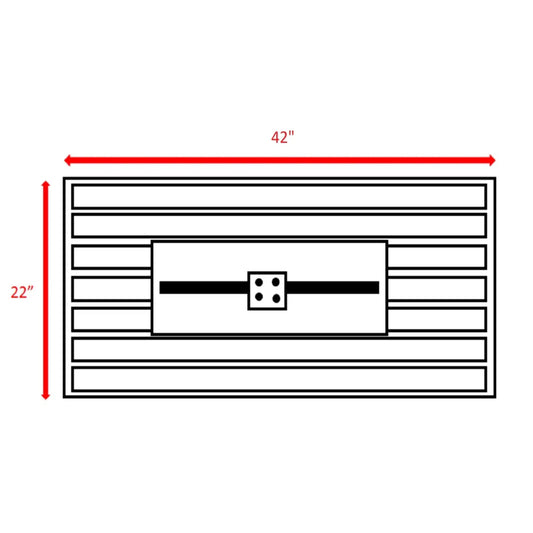 Rectangle fire pit blueprint in black with 42x22 in dimensions, fuel versatility design on Tampa Home & Garden Store