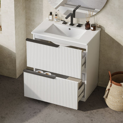 Fluted bathroom vanity with ceramic sink unit, white cabinet and black faucet by HouseOfZazla on Tampa Home & Garden Store