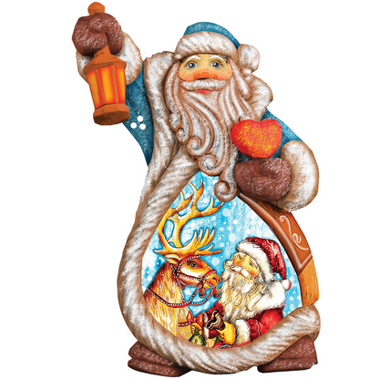 Santa with reindeer sculpted hand-painted ornament with lantern and heart by G. DeBrekht on Tampa Home & Garden Store