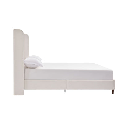 Harper tall upholstered bed with beige fabric headboard, no box spring HouseOfZazla on Tampa Home & Garden Store