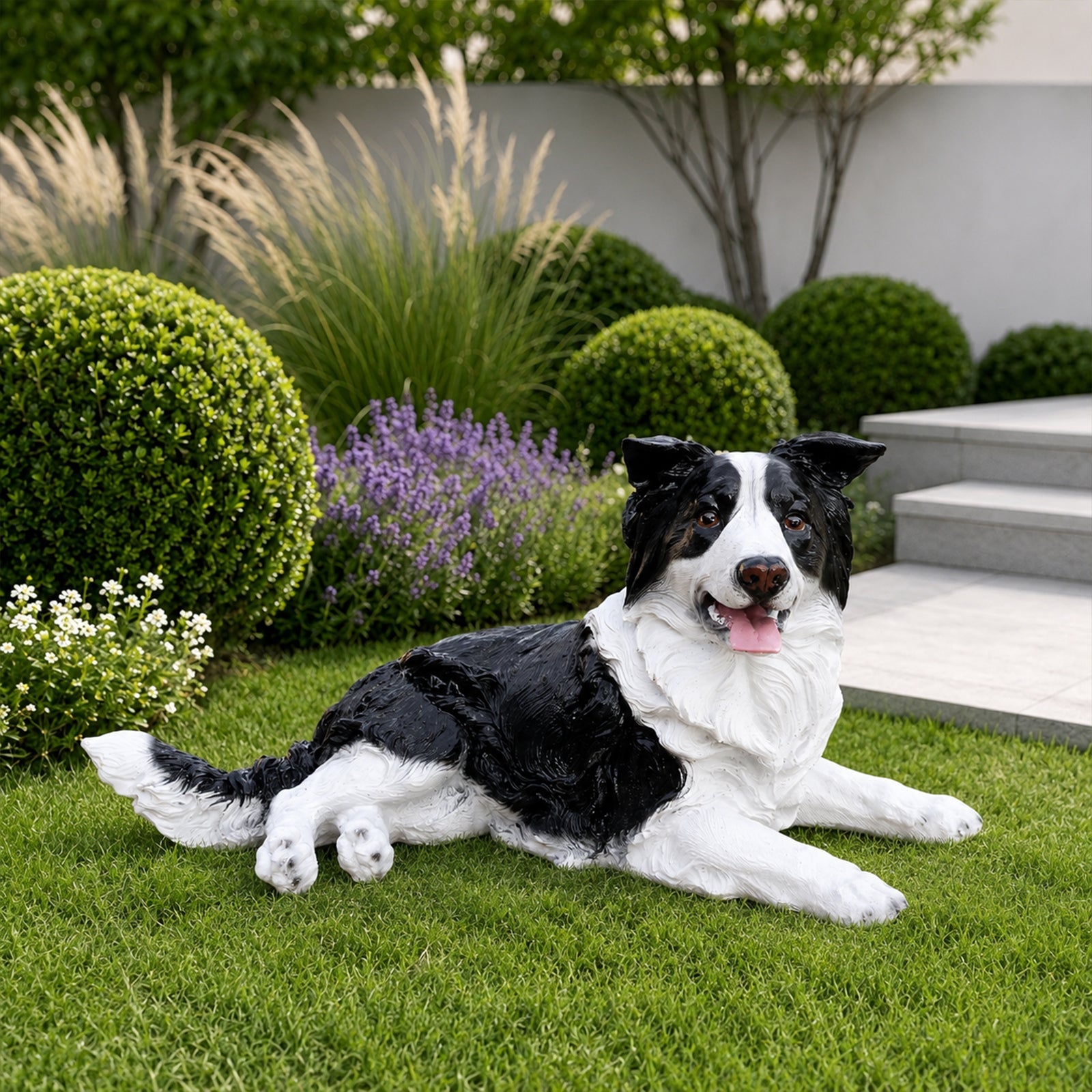 Outdoor Border Collie dog statue greeter in black and white, HouseOfZazla, statues & sculptures on Tampa Home & Garden Store