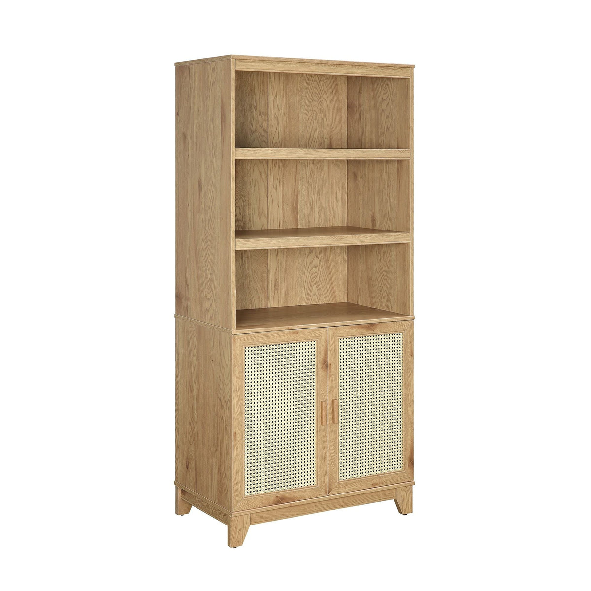 Sheridan bookcase cabinet with modern cane, 7 shelves light brown finish by HouseOfZazla on Tampa Home & Garden Store