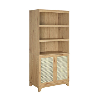Sheridan bookcase cabinet with modern cane, 7 shelves light brown finish by HouseOfZazla on Tampa Home & Garden Store