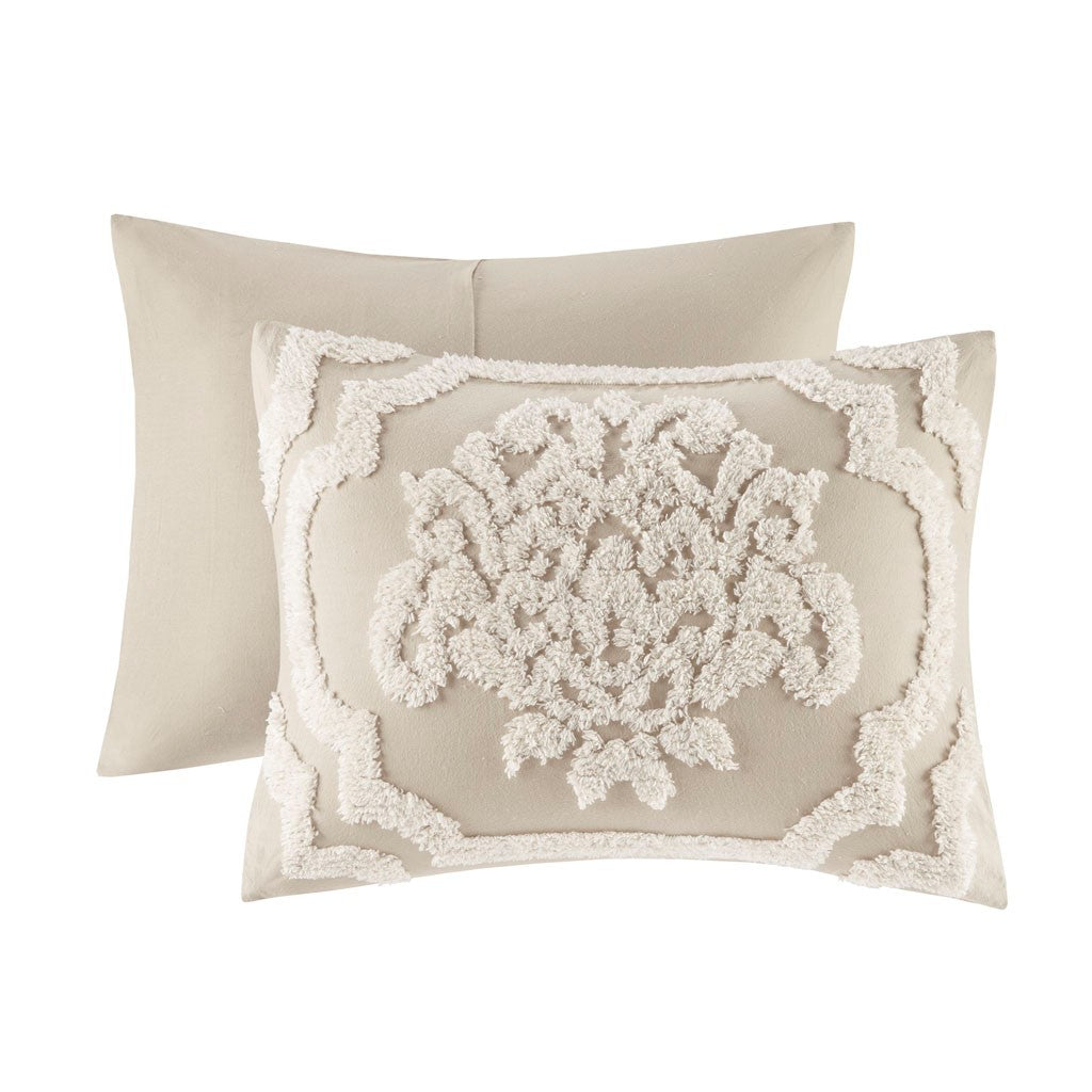 HouseOfZazla 2-piece tufted cotton chenille damask pillow shams beige decorative on Tampa Home & Garden Store