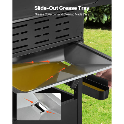 Gas grill by HouseOfZazla with slide-out grease tray on black exterior on Tampa Home & Garden Store