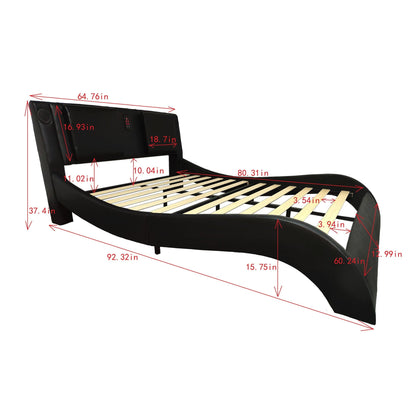 Platform bed frame black upholstered with built in LED control panel and slatted base on Tampa Home & Garden Store