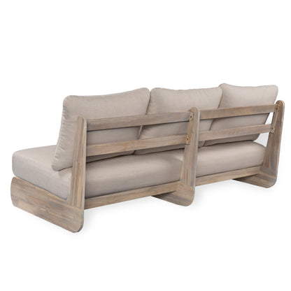 Outdoor Acacia Lazy 5 Seater Chat Set with beige cushions and natural wood frame HouseOfZazla on Tampa Home & Garden Store