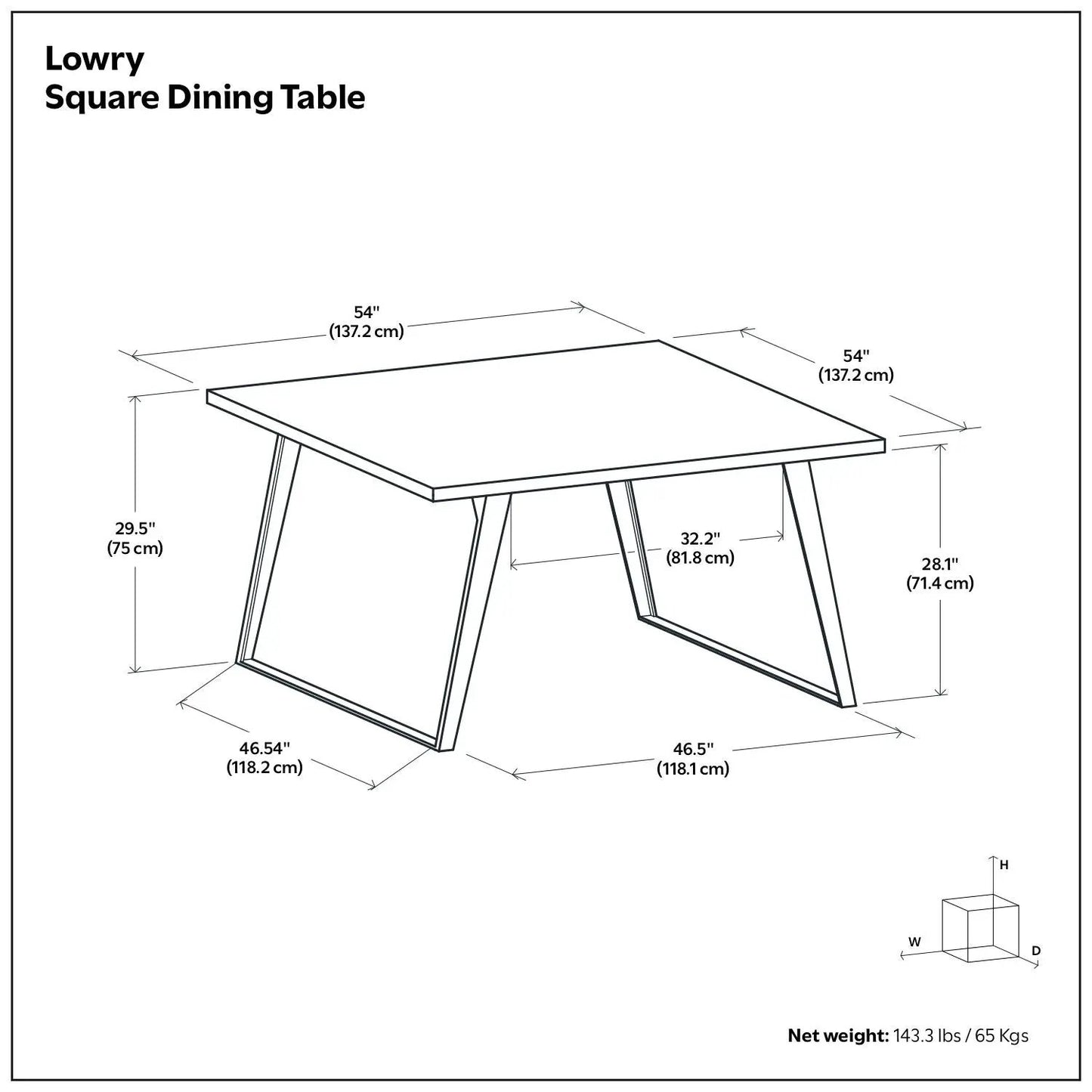 Lowry handcrafted square dining table by Unique Piece Furniture with angled sled legs, 54in square on Tampa Home & Garden Store