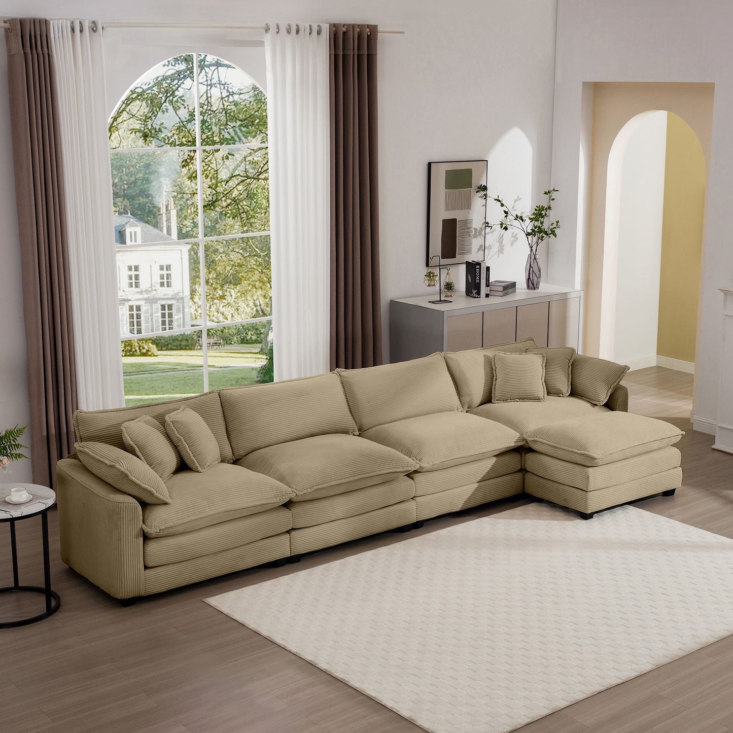 HouseOfZazla cushion sofa with ottoman, beige fabric, deep seating 2-piece living room set on Tampa Home & Garden Store