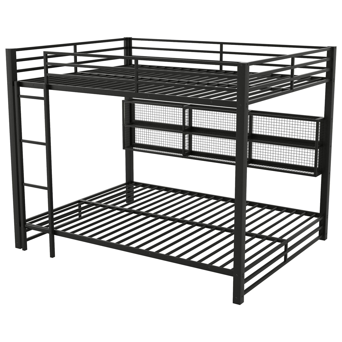 Queen over Queen bunk bed black metal frame with 6 storage units on Tampa Home & Garden Store