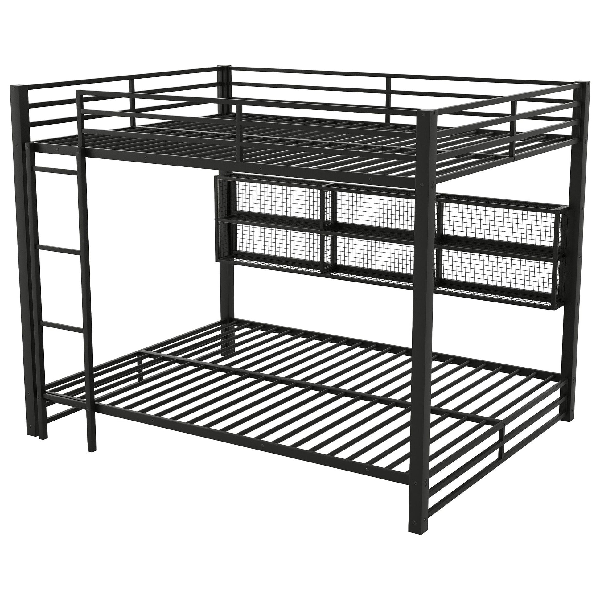 Queen over Queen bunk bed black metal frame with 6 storage units on Tampa Home & Garden Store