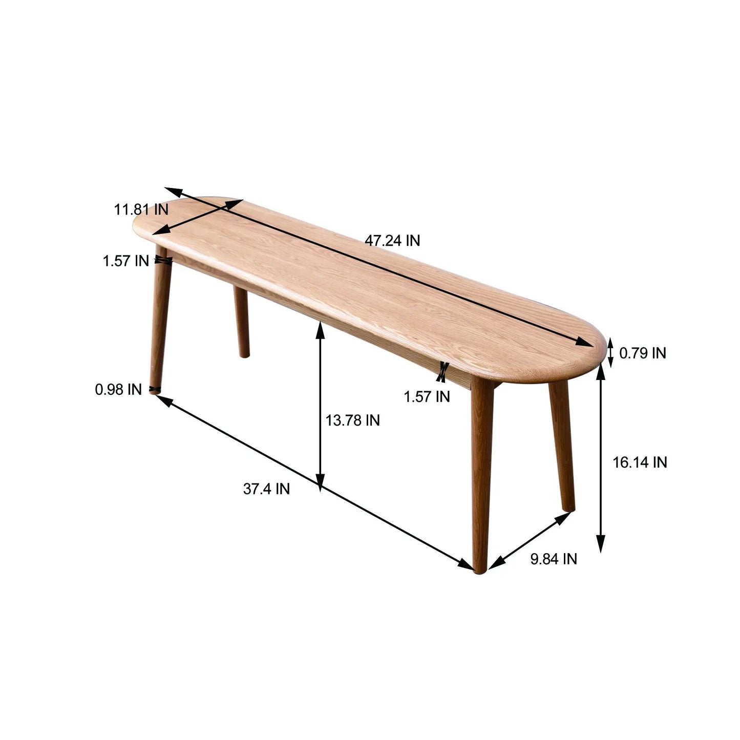 Oak Wood Dining Bench for Living Room and Kitchen