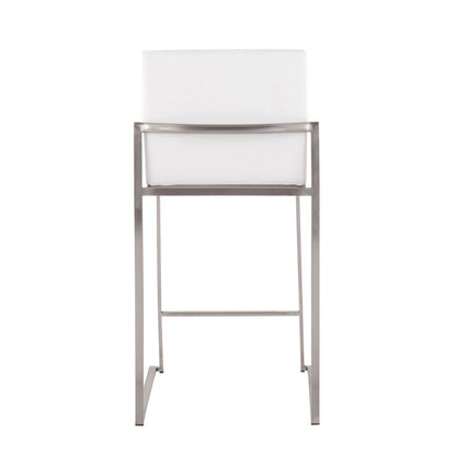 Contemporary high back counter stool with padded white upholstery and brushed metal frame on Tampa Home & Garden Store
