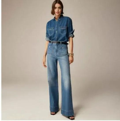 Jeans FLIPSTYLEZLLC loose leisure washed-out blue denim high waist, button-fly, slightly flared on Tampa Home & Garden Store