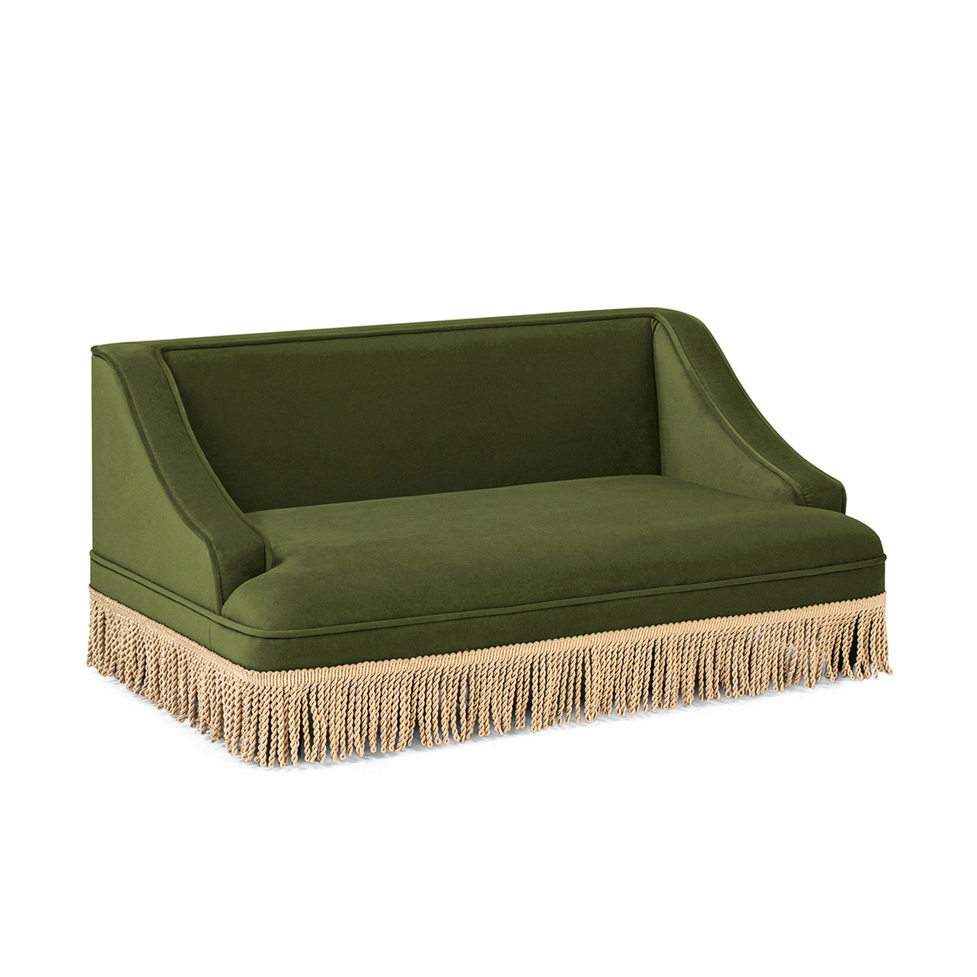 Duchess 33' medium princess pet bed sofa olive green velvet with fringe skirt on Tampa Home & Garden Store